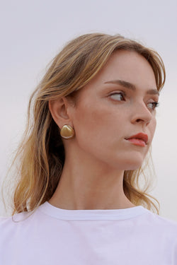 Shell Earring in Golden Brass, Worn Side View