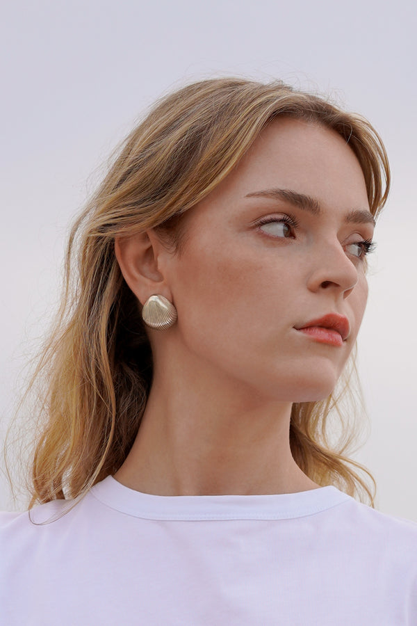 Shell Earring in Sterling Silver, Worn Side View