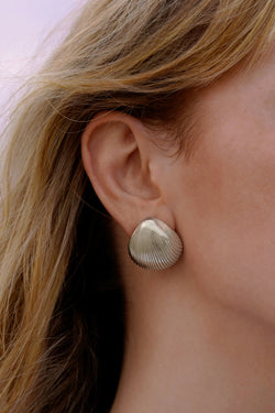 Shell Earring in Sterling Silver, Worn Side View Detail