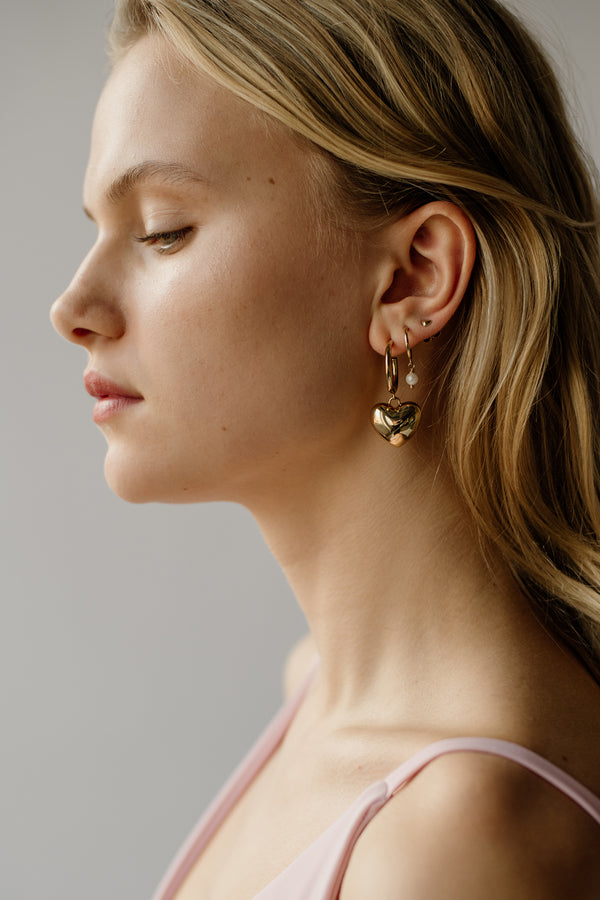 Bold Puffy Heart Hoops, Golden Brass