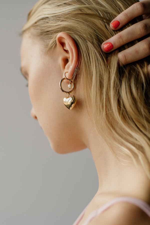 Bold Puffy Heart Hoops, Golden Brass